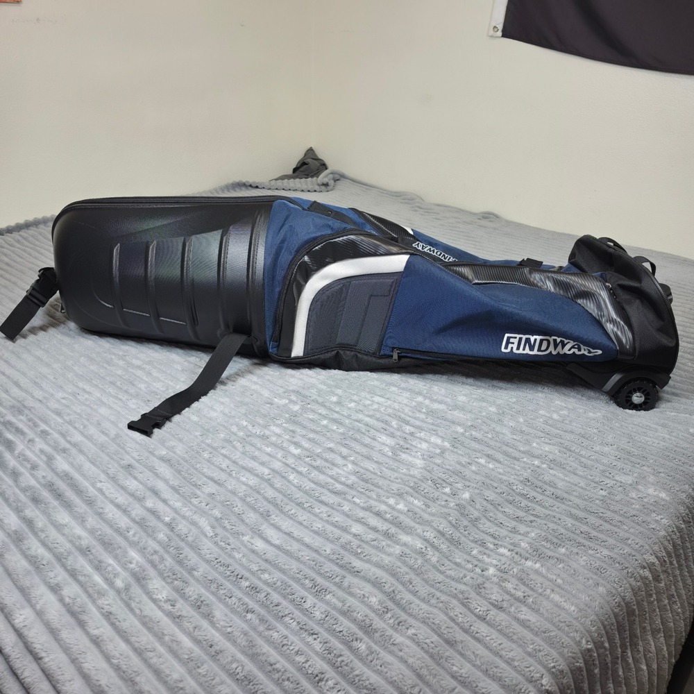 Findway Golf Travel Bag with Wheels Hard Top Padded Cover Blue Black Case